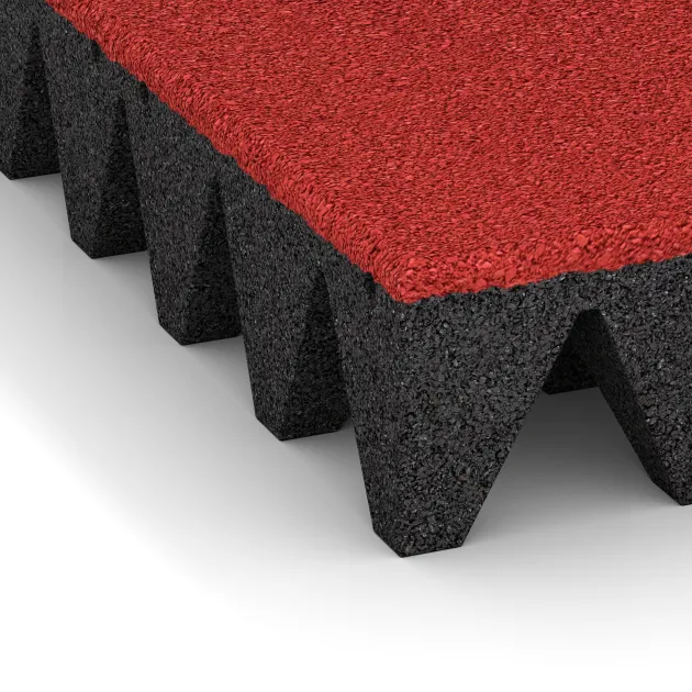 Detailaufnahme der Randausprägung von WARCO-Produkt 0743, Dopadová gumená podložka na ihrisko, Format 500 x 500 x 100 mm, Farbe Červená Ruža.