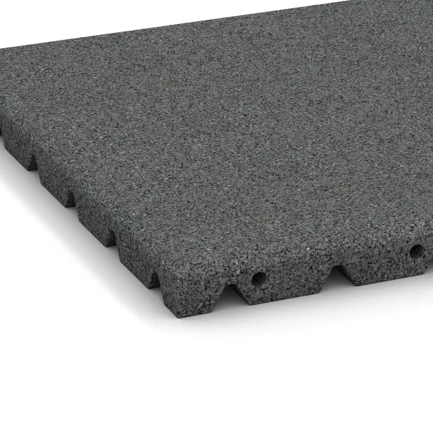 Detailaufnahme der Randausprägung von WARCO-Produkt 0523, Dopadová gumená podložka na ihrisko, Format 400 x 400 x 30 mm, Farbe Šedý bridlica.