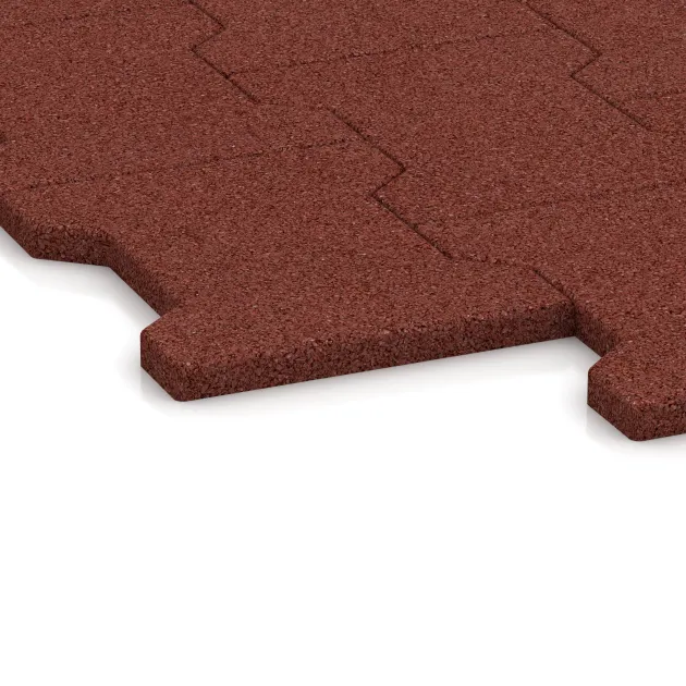 Detailaufnahme der Randausprägung von WARCO-Produkt 5192, Gumová dlažba – dvojité T / H, Format 1120 x 1000 x 17 mm, Farbe Cihlovo červená.