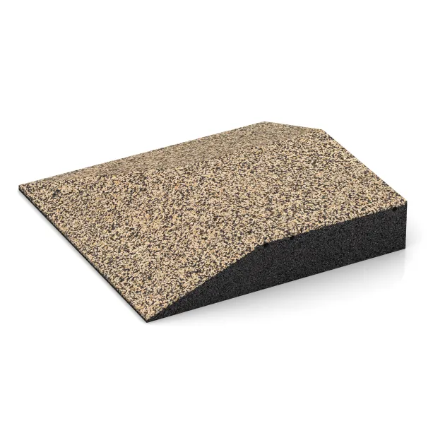 Detailaufnahme der Randausprägung von WARCO-Produkt 3822, Corner tile (two chamfered sides), Format 500 x 500 x 100 mm, Farbe Travertín.