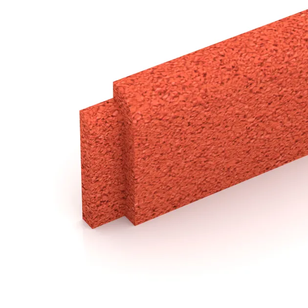 Detailaufnahme der Randausprägung von WARCO-Produkt 4285, Wall protection - skirting board, Format 750 x 80 x 20 mm, Farbe Svetlooranžová červená.