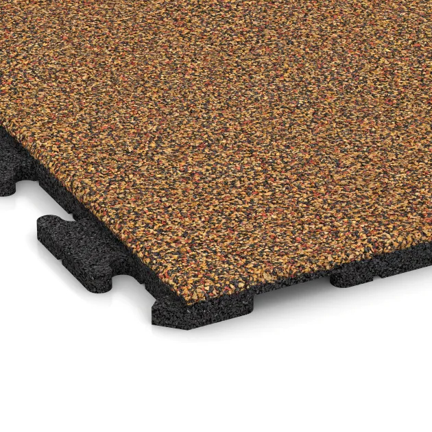 Detailaufnahme der Randausprägung von WARCO-Produkt 1602, Fitness gumové dlaždice Classic, Format 1000 x 1000 x 30 mm, Farbe Terra Cotta.