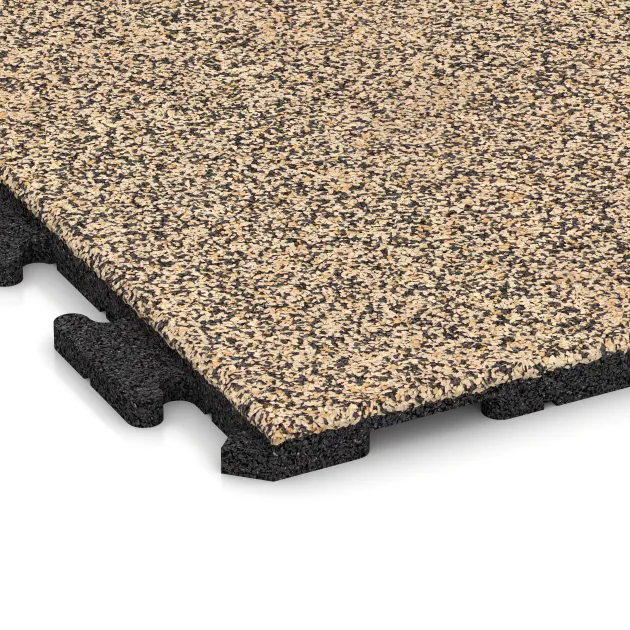 Detailaufnahme der Randausprägung von WARCO-Produkt 1578, Playground flooring, Format 1000 x 1000 x 30 mm, Farbe Travertín.