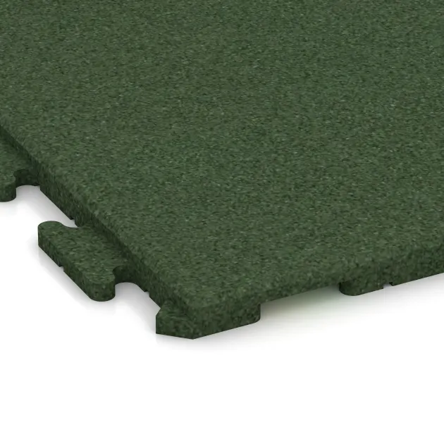 Detailaufnahme der Randausprägung von WARCO-Produkt 1632, Fitness gumové dlaždice Classic, Format 1000 x 1000 x 30 mm, Farbe Trávová zelená.