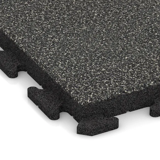 Detailaufnahme der Randausprägung von WARCO-Produkt 1458, Fitness gumové dlaždice Classic, Format 500 x 500 x 50 mm, Farbe Tmavý šedý granit.