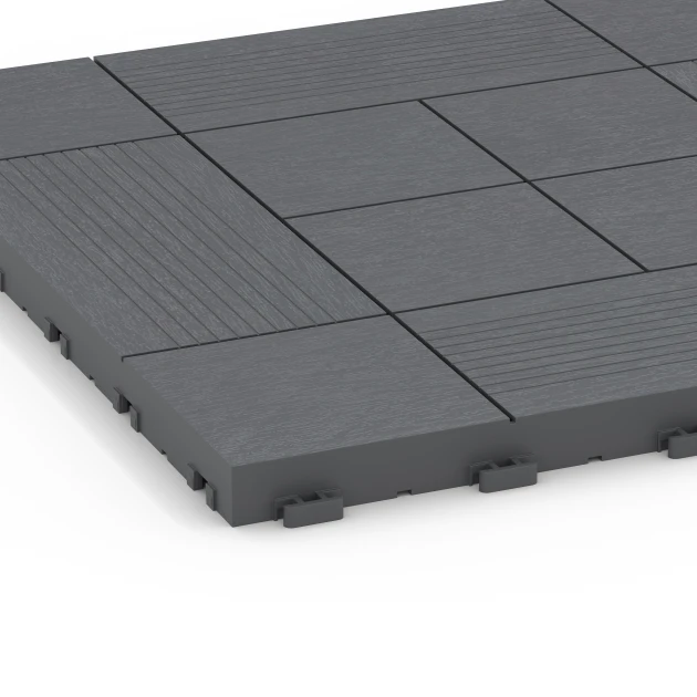 Detailaufnahme der Randausprägung von WARCO-Produkt 6237, Panelový vzor – Terasové dlaždice, Format 38,5 x 38,5 x 2 cm, Farbe Striebristošedá.