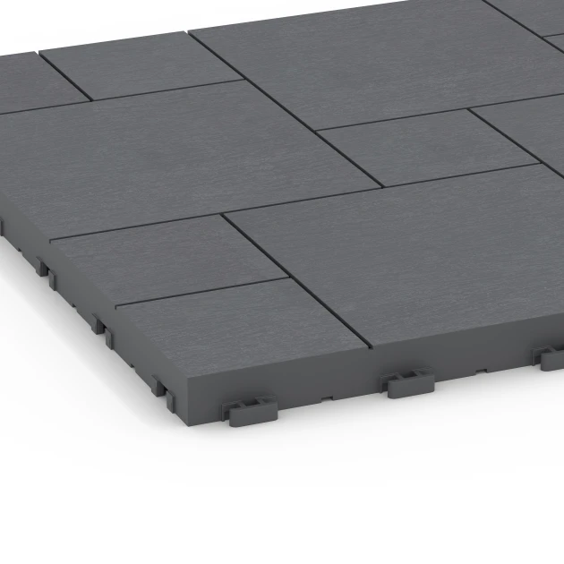 Detailaufnahme der Randausprägung von WARCO-Produkt 6330, Blokový vzor – Terasové dlaždice, Format 38,5 x 38,5 x 2 cm, Farbe Striebristošedá.