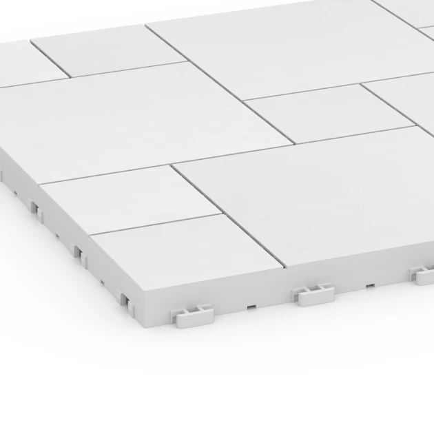 Detailaufnahme der Randausprägung von WARCO-Produkt 6333, Blokový vzor – Terasové dlaždice, Format 38,5 x 38,5 x 2 cm, Farbe Krieda.