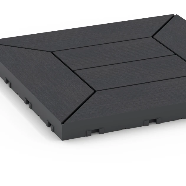 Detailaufnahme der Randausprägung von WARCO-Produkt 6346, Kazetový vzor – Terasové dlaždice, Format 30 x 30 x 2 cm, Farbe Bridlica.