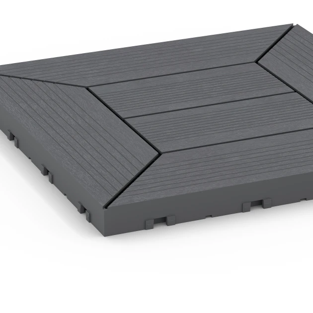 Detailaufnahme der Randausprägung von WARCO-Produkt 6348, Kazetový vzor – Terasové dlaždice, Format 30 x 30 x 2 cm, Farbe Striebristošedá.