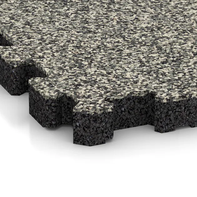 Detailaufnahme der Randausprägung von WARCO-Produkt 4273, Bezšpárová športová plocha, Format 306 x 306 x 30 mm, Farbe Svetlý granit.