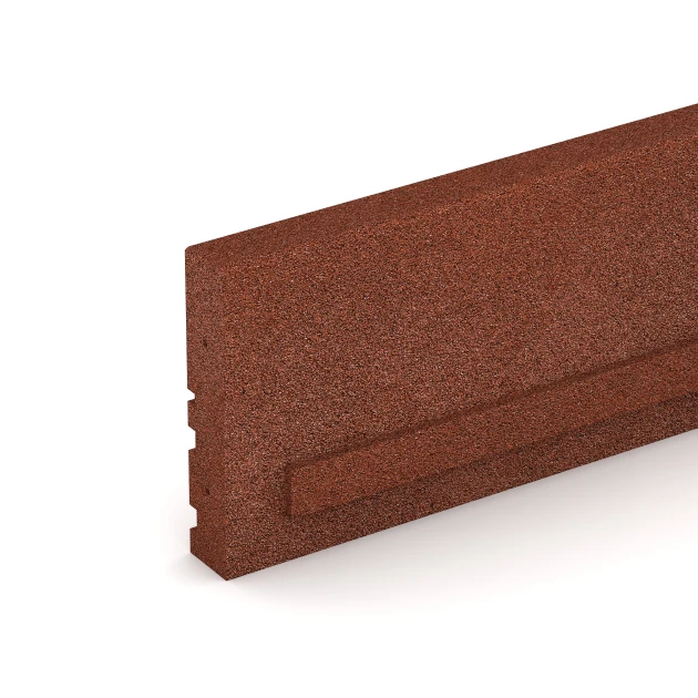Detailaufnahme der Randausprägung von WARCO-Produkt 3785, Flexibilný gumový obrubník, Format 100 × 5 × 25 cm, Farbe Cihlová červená.