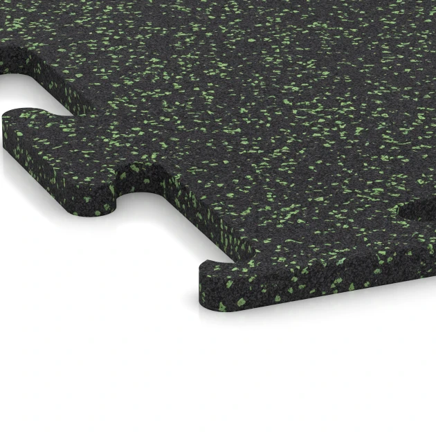 Detailaufnahme der Randausprägung von WARCO-Produkt 6979, Fitness Performance Elite tréningová podlaha, Format 100 x 100 x 2 cm | 1,00 m², Farbe Ľahko zeleno posypaná.