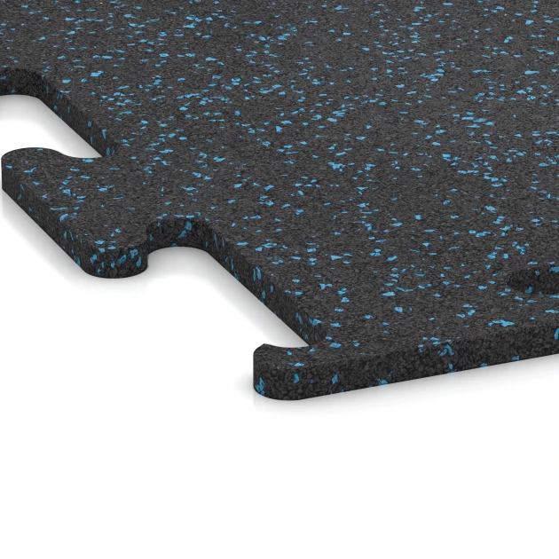 Detailaufnahme der Randausprägung von WARCO-Produkt 3770, Fitness Performance Elite tréningová podlaha, Format 50 x 50 x 1,5 cm | 0,25 m², Farbe Ľahko modro posypaná.