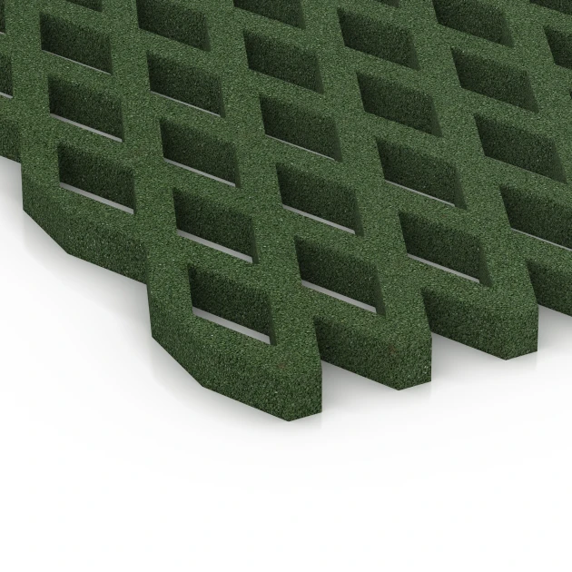 Detailaufnahme der Randausprägung von WARCO-Produkt 7011, Bezpečnostná trávniková mreža, Format 100 x 100 x 4 cm, Farbe Trávovo zelená.
