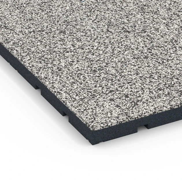 Detailaufnahme der Randausprägung von WARCO-Produkt 7133, Športová podlaha pre vonkajšie fitness, Format 60 x 60 x 3 cm | 0,36 m², Farbe Sivá žula.