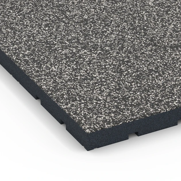 Detailaufnahme der Randausprägung von WARCO-Produkt 7141, Športová podlaha pre vonkajšie fitness, Format 60 x 60 x 4 cm | 0,36 m², Farbe Tmavosivá žula.