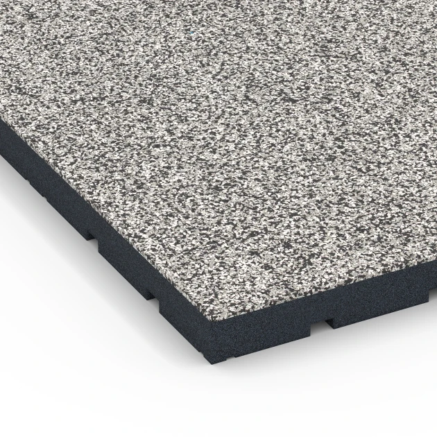 Detailaufnahme der Randausprägung von WARCO-Produkt 7142, Športová podlaha pre vonkajšie fitness, Format 60 x 60 x 4 cm | 0,36 m², Farbe Sivá žula.