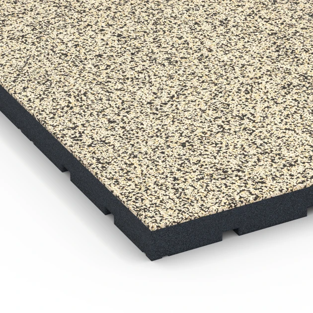 Detailaufnahme der Randausprägung von WARCO-Produkt 7147, Športová podlaha pre vonkajšie fitness, Format 60 x 60 x 4 cm | 0,36 m², Farbe Travertín.
