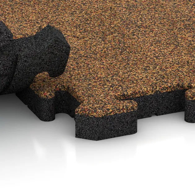 Großaufnahme vom Verbindungssystem von WARCO-Boden 5903 - Exteriérová eventová dlaždica im Farbdesign Terra Cotta. Abmessungen 500 x 500 x 40 mm.