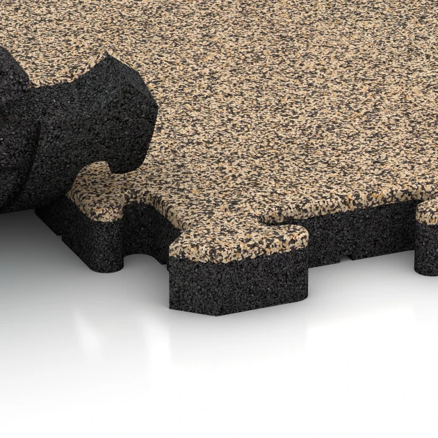 Großaufnahme vom Verbindungssystem von WARCO-Boden 2834 - Dlažba na terasu im Farbdesign Travertín. Abmessungen 500 x 500 x 40 mm.