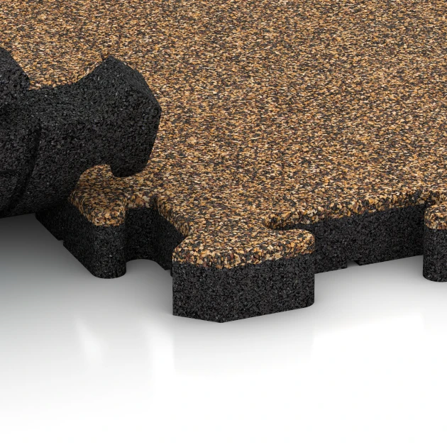 Großaufnahme vom Verbindungssystem von WARCO-Boden 2837 - Dlažba na terasu im Farbdesign Ratan. Abmessungen 500 x 500 x 40 mm.