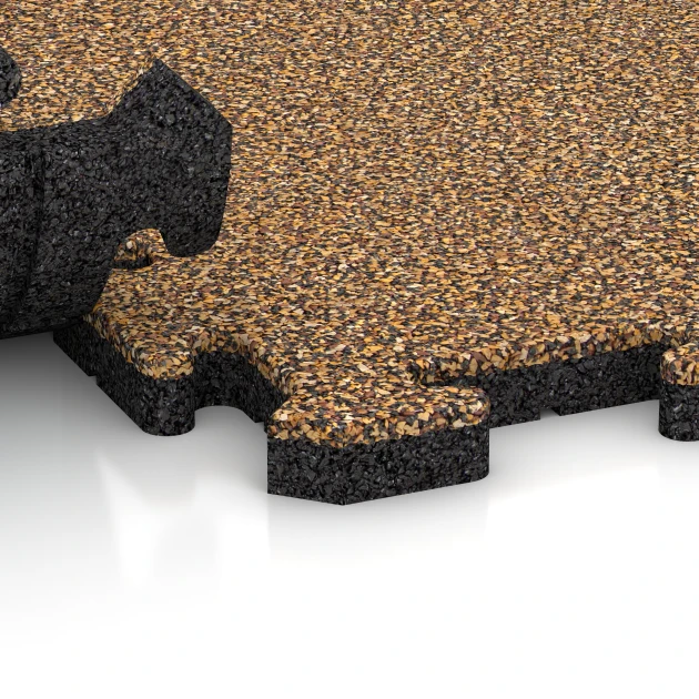 Großaufnahme vom Verbindungssystem von WARCO-Boden 5846 - Exteriérová eventová dlaždica im Farbdesign Ratan. Abmessungen 50 x 50 x 3 cm | 0,25 m².