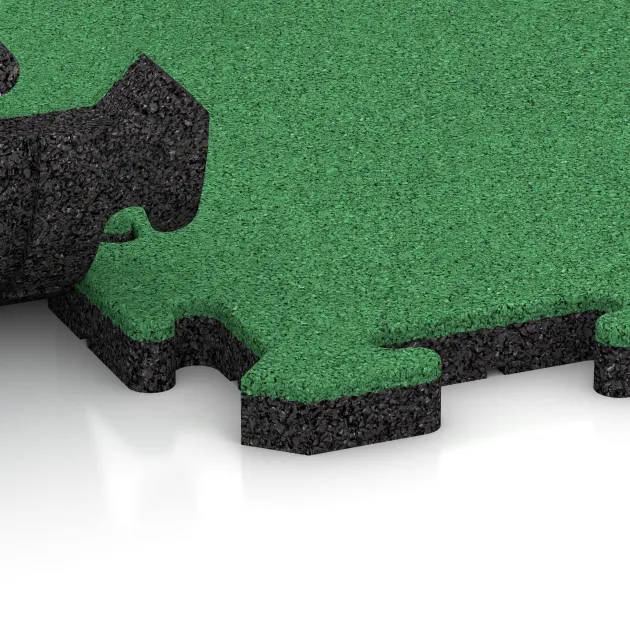 Großaufnahme vom Verbindungssystem von WARCO-Boden 6011 - Fitness Ochranná Podložka im Farbdesign Jarná zelená. Abmessungen 1000 x 1000 x 30 mm.