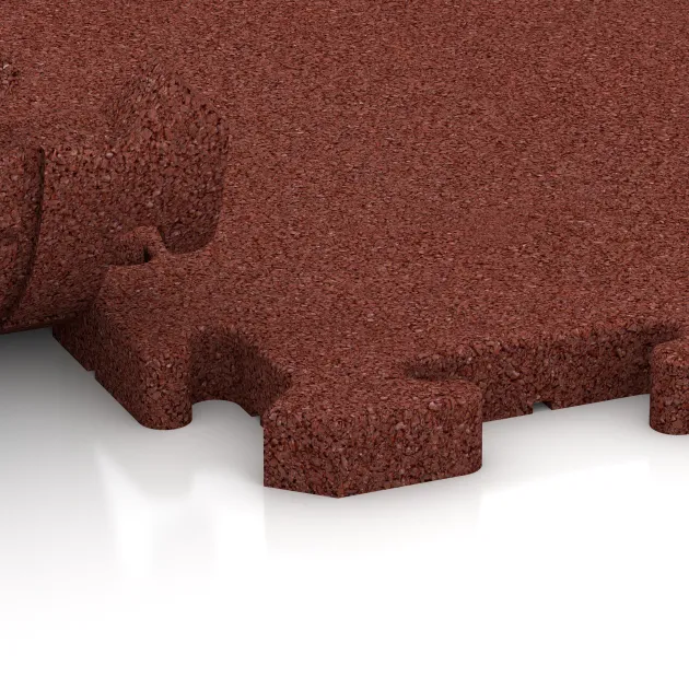 Großaufnahme vom Verbindungssystem von WARCO-Boden 3361 - Dog sport flooring Pro im Farbdesign Cihlovo červená. Abmessungen 1000 x 1000 x 30 mm.