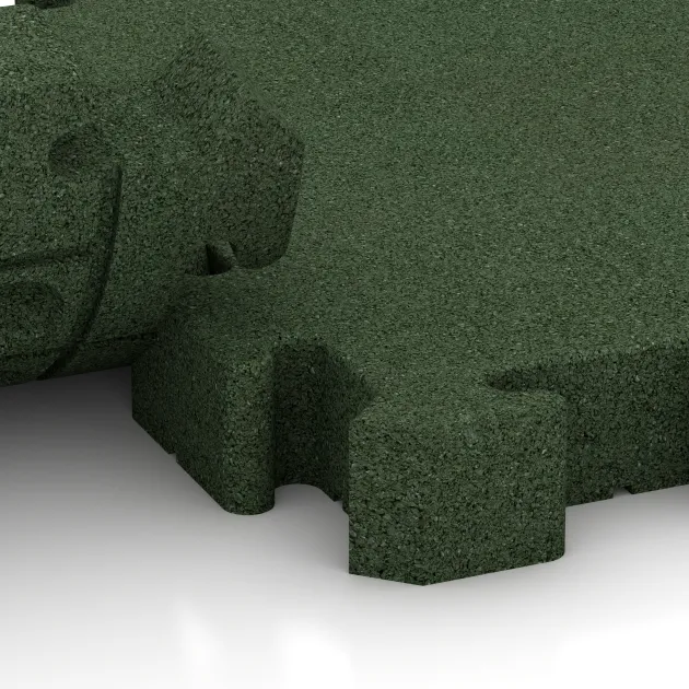 Großaufnahme vom Verbindungssystem von WARCO-Boden 3194 - Fitness Ochranná Podložka im Farbdesign Trávová zelená. Abmessungen 500 x 500 x 60 mm.