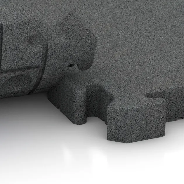Großaufnahme vom Verbindungssystem von WARCO-Boden 3165 - Fitness Ochranná Podložka im Farbdesign Šedý bridlica. Abmessungen 500 x 500 x 50 mm.