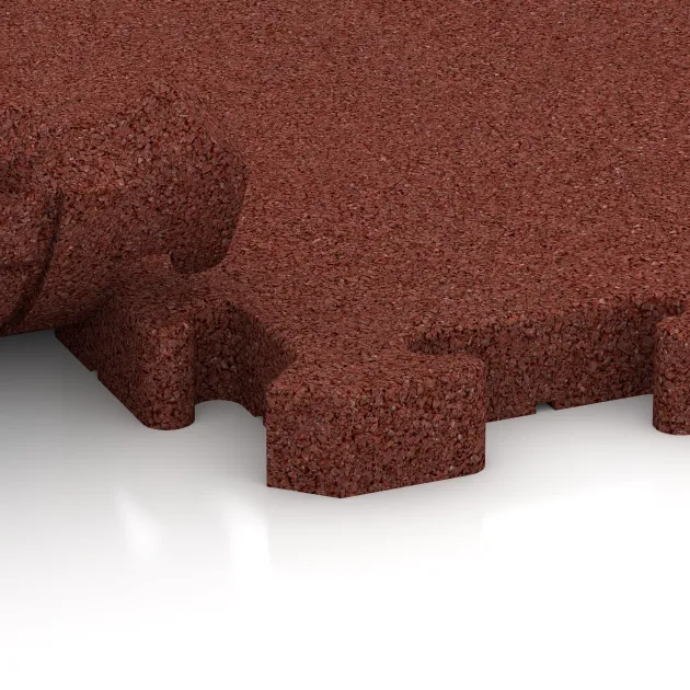 Großaufnahme vom Verbindungssystem von WARCO-Boden 5214 - Okrajová doska im Farbdesign Cihlovo červená. Abmessungen 500 x 235 x 40 mm.
