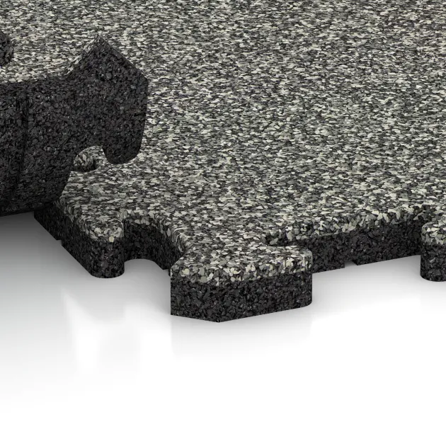 Großaufnahme vom Verbindungssystem von WARCO-Boden 5048 - Okrajová doska HD im Farbdesign Šedý granit. Abmessungen 1000 x 485 x 30 mm.