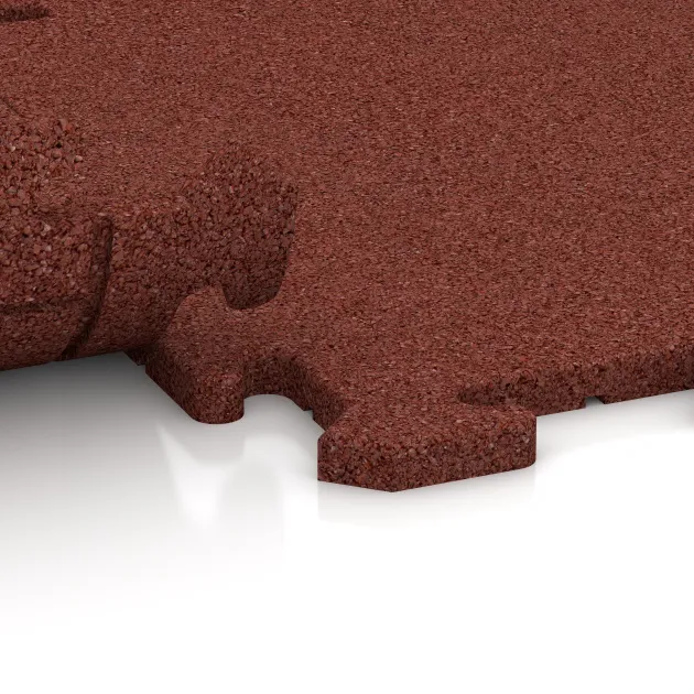 Großaufnahme vom Verbindungssystem von WARCO-Boden 0189 - Fitness podložka 18 mm im Farbdesign Cihlovo červená. Abmessungen 500 x 500 x 18 mm.