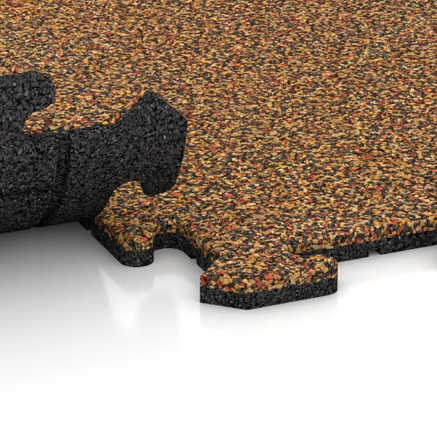 Großaufnahme vom Verbindungssystem von WARCO-Boden 0290 - Gumová krytina na schody im Farbdesign Terakota. Abmessungen 100 x 100 x 1,8 cm | 1,00 m².