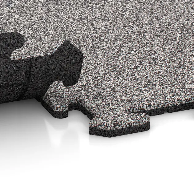 Großaufnahme vom Verbindungssystem von WARCO-Boden 4598 - Športová doska 1,8 cm im Farbdesign Šedý melange. Abmessungen 1000 x 1000 x 18 mm.