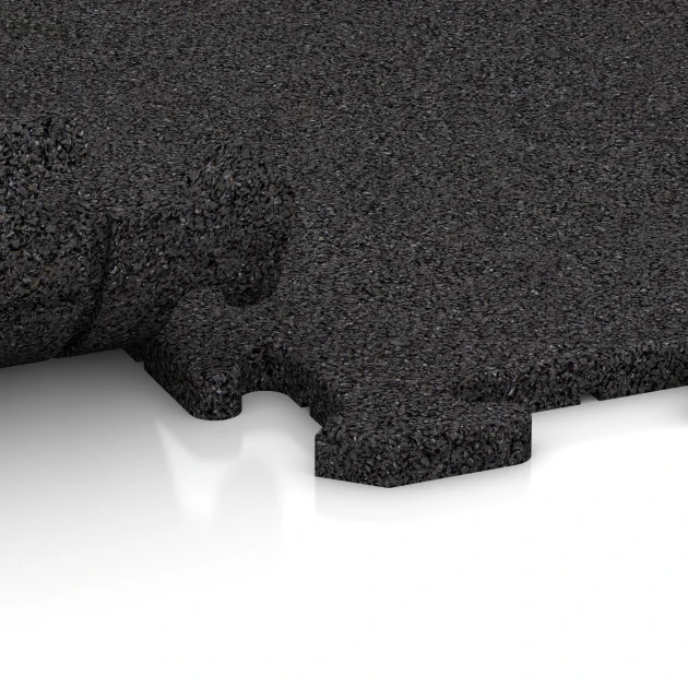 Großaufnahme vom Verbindungssystem von WARCO-Boden 0370 - Fitness podložka 18 mm im Farbdesign Antracit. Abmessungen 100 x 100 x 1,8 cm | 1,00 m².