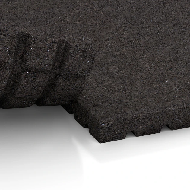 Großaufnahme vom Verbindungssystem von WARCO-Boden 3640 - Stajnová podložka HD im Farbdesign Antracit. Abmessungen 100 x 100 x 4 cm.