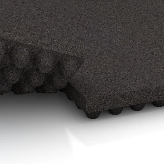 Großaufnahme vom Verbindungssystem von WARCO-Boden 3643 - Vysokokvalitná gumová podložka do stajne im Farbdesign Antracit. Abmessungen 1000 x 500 x 55 mm.