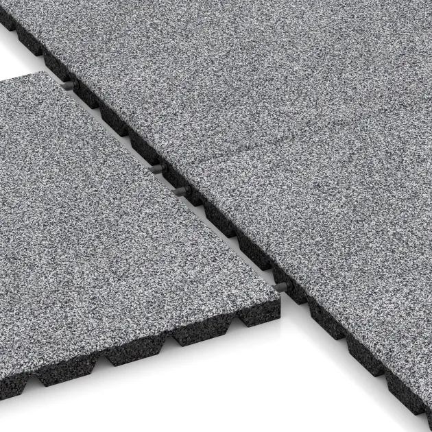 Großaufnahme vom Verbindungssystem von WARCO-Boden 5475 - Terasová dlaždica 3 cm im Farbdesign Šedý melange. Abmessungen 500 x 500 x 30 mm.