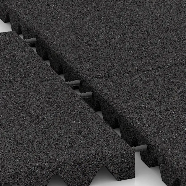 Großaufnahme vom Verbindungssystem von WARCO-Boden 0654 - Ochranná stenová doska im Farbdesign Antracit. Abmessungen 500 x 500 x 45 mm.