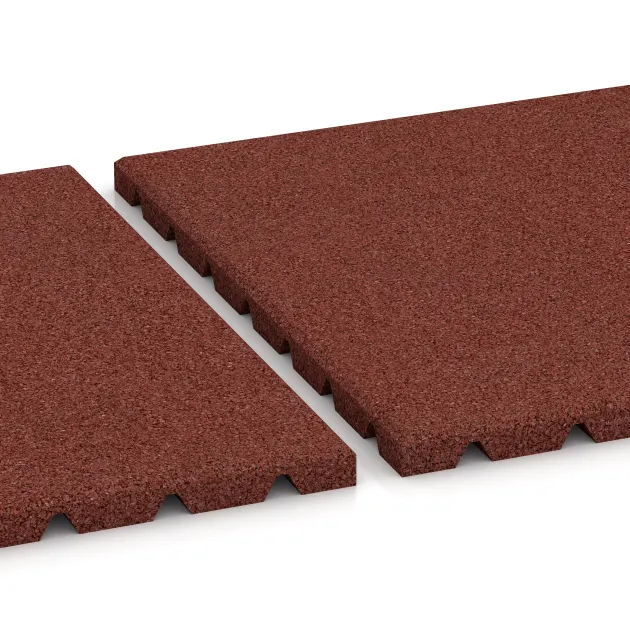 Großaufnahme vom Verbindungssystem von WARCO-Boden 0527 - Ochranná stenová doska im Farbdesign Cihlovo červená. Abmessungen 500 x 500 x 25 mm.