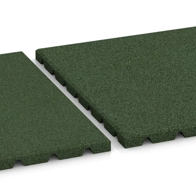 Großaufnahme vom Verbindungssystem von WARCO-Boden 0528 - Ochranná stenová doska im Farbdesign Trávová zelená. Abmessungen 500 x 500 x 25 mm.