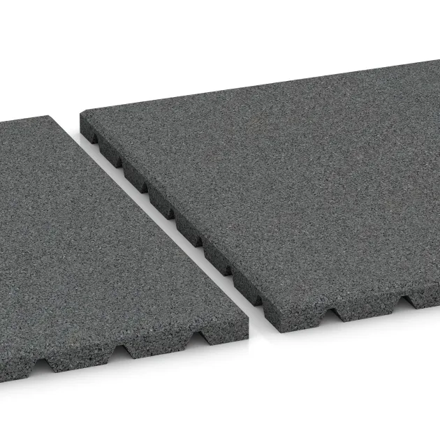 Großaufnahme vom Verbindungssystem von WARCO-Boden 0529 - Ochranná stenová doska im Farbdesign Šedý bridlica. Abmessungen 500 x 500 x 25 mm.