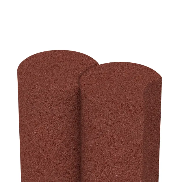 Großaufnahme vom Verbindungssystem von WARCO-Boden 2549 - Gumová palisáda im Farbdesign Cihlovo červená. Abmessungen ø 250 x 400 mm.