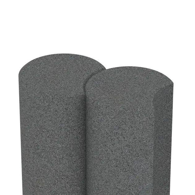 Großaufnahme vom Verbindungssystem von WARCO-Boden 2553 - Gumová palisáda im Farbdesign Šedý bridlica. Abmessungen ø 250 x 400 mm.