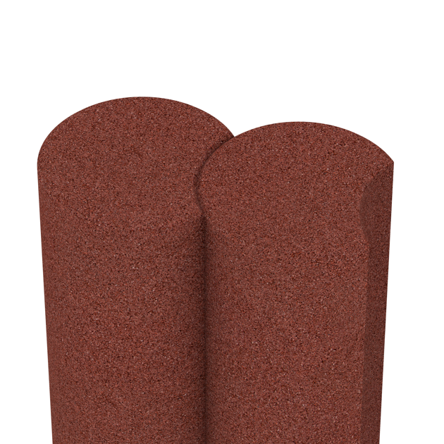 Großaufnahme vom Verbindungssystem von WARCO-Boden 2561 - Gumová palisáda im Farbdesign Cihlovo červená. Abmessungen ø 250 x 800 mm.