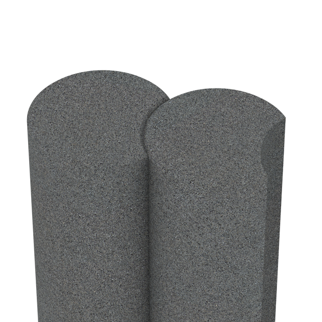 Großaufnahme vom Verbindungssystem von WARCO-Boden 2565 - Rubber granulate palisade im Farbdesign Šedý bridlica. Abmessungen ø 250 x 800 mm.
