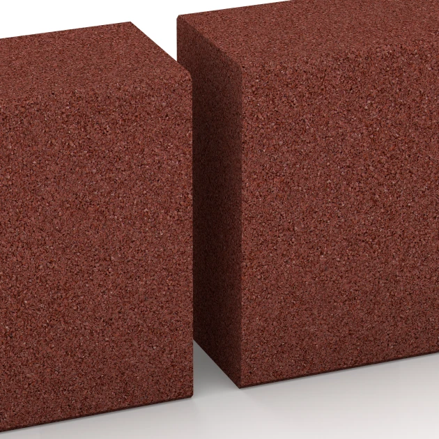 Großaufnahme vom Verbindungssystem von WARCO-Boden 7029 - Schod z gumového granulátu im Farbdesign Cihlová červená. Abmessungen 100 x 30 x 15 cm.