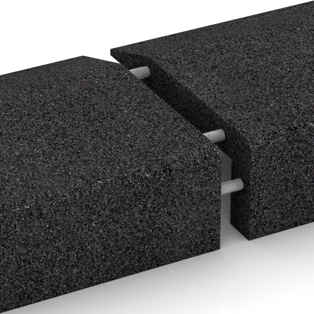 Großaufnahme vom Verbindungssystem von WARCO-Boden 2607 - Kryt obrubníka z gumy im Farbdesign Antracit. Abmessungen 100 × 40 cm | 5/15 cm.